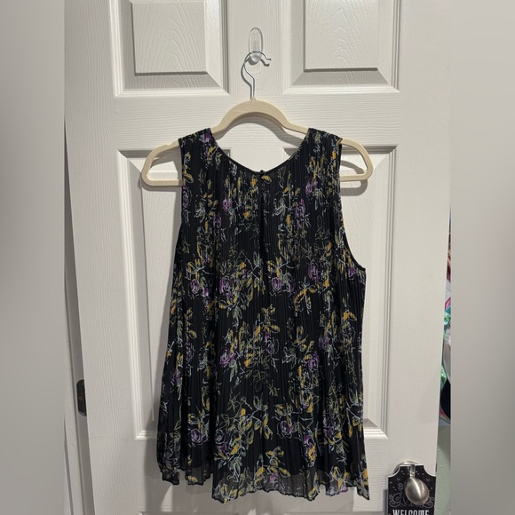 Halogen Sleeveless Black Pleated Botanical Print Top Large - Picture 3 of 3